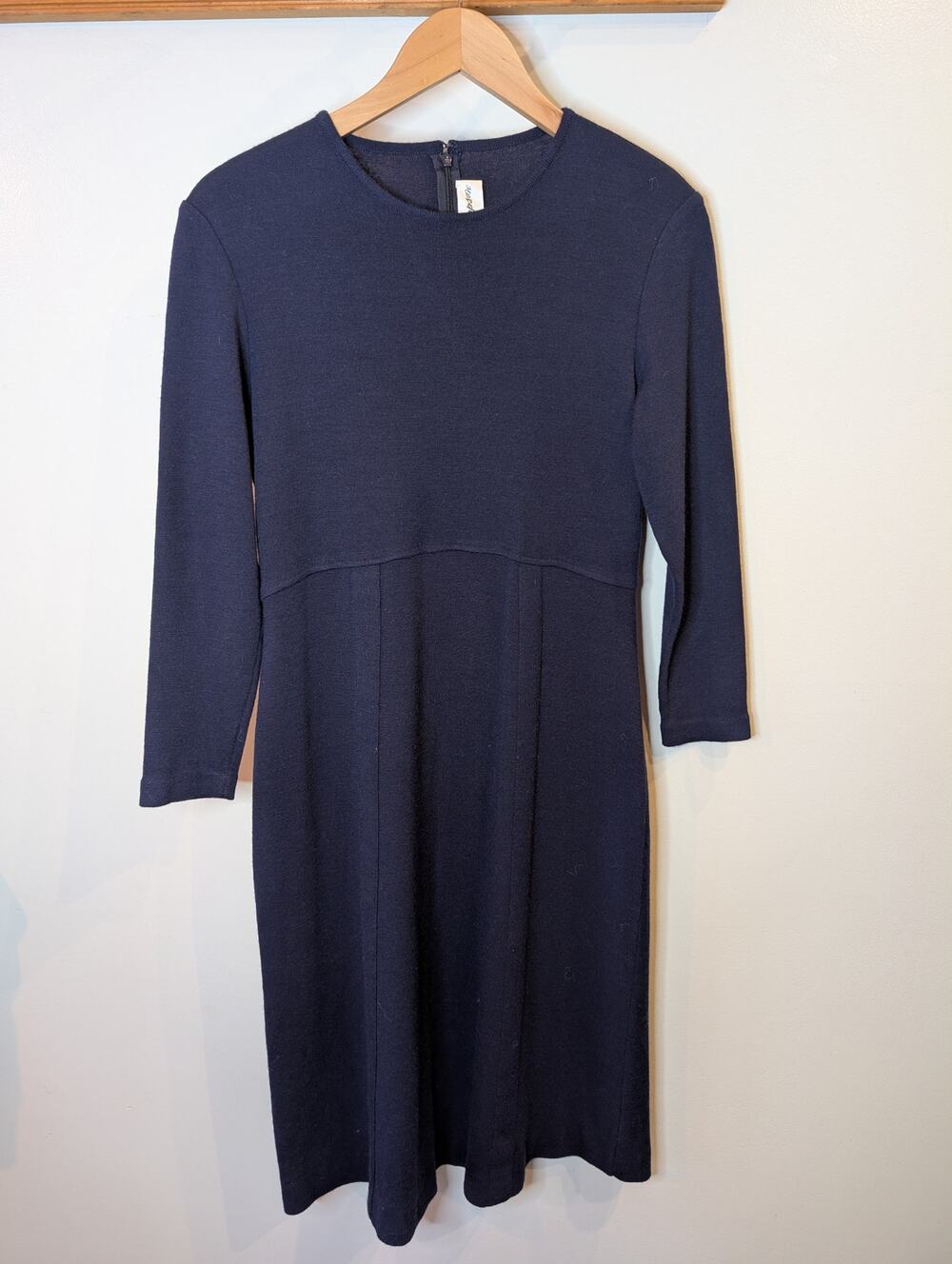Norm Thompson Petite Womens Merino Wool Sheath Dress Navy Long Sleeve Sz PM